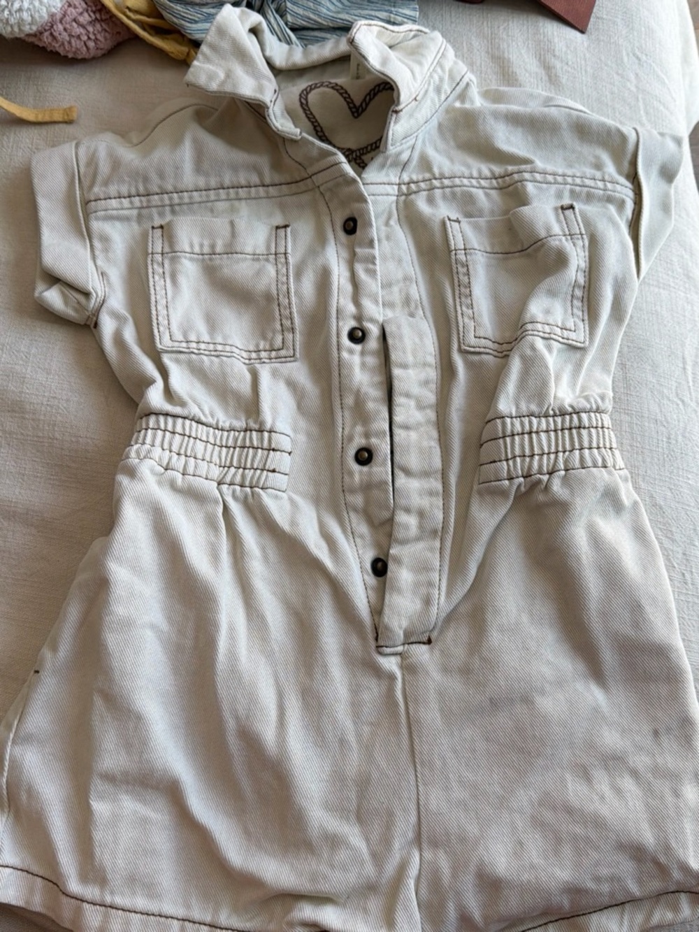 Rylee + Cru Cream Button-Up Utility Romper